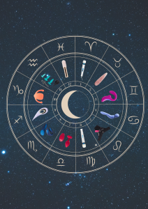 Sex toys in a circular chart with their astrological sign