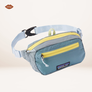 Patagonia Ultralight Black Hole Mini Hip Pack on a plane background with SWE lips in upper left corner