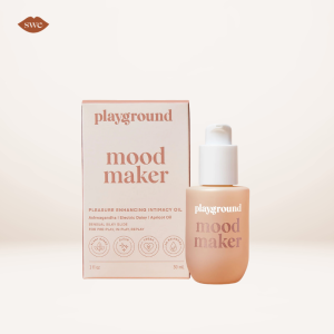 Playground Mood Maker on pale background with SWE lips logo in upper right corner