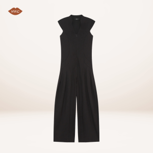 Ruti One-Piece Jumpsuit on a plane background with SWE lips in upper left corner