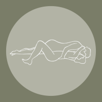Illustration of Missionary sex position in a light green circle against a dark green background