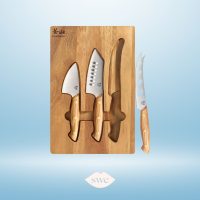 Chef Grade Cheese Knives from Amazon prime on gradient light blue background with SWE lips logo in bottom center