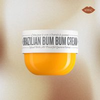 Brazilian Bum Bum Cream on gold background with SWE logo in upper right corner