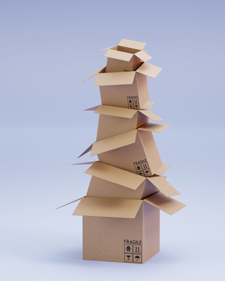 Package and packaging delivery and service 3D rendered concept - stacked cardboard package boxes background