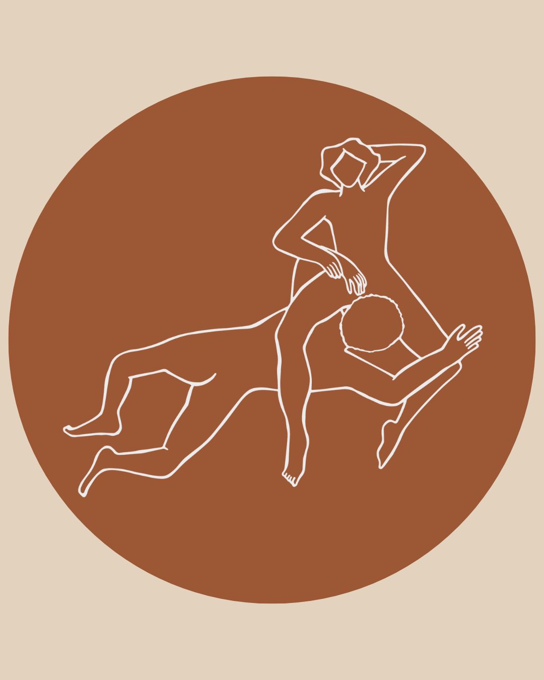 Illustration of the Kivin Method from "Smart Sex" in a burnt orange circle on a beige background.