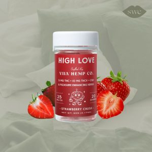 VIIA Hemp Co. High Love THC Libido Gummies on green bed background