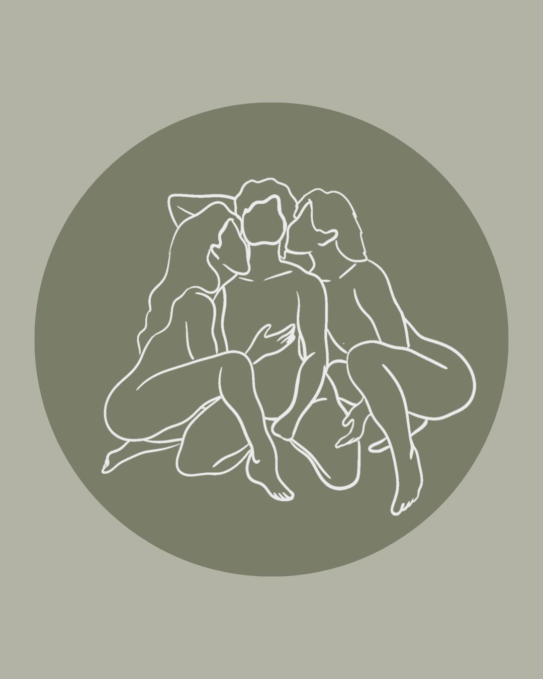 Illustration of the three-play, threesome sex position